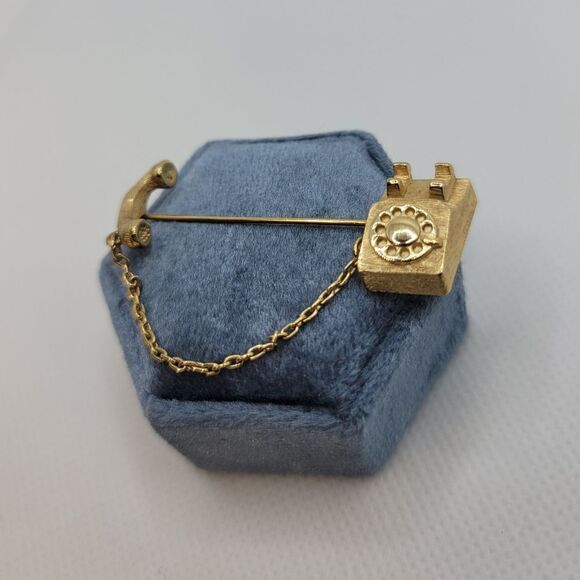 VINTAGE AVON Gold Tone Phone Brooch - Picture 2 of 5
